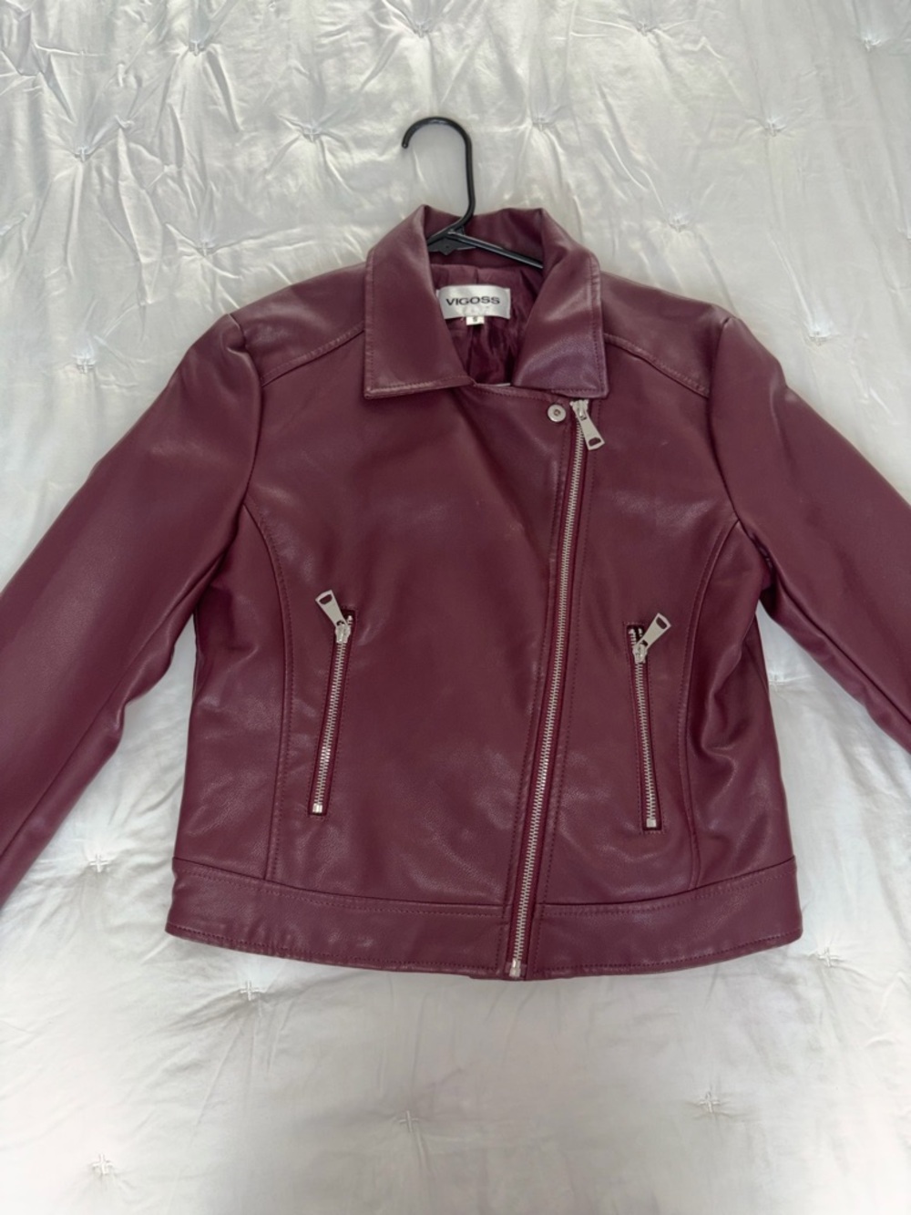 Vigoss Women's Maroon Faux Leather Moto Jacket